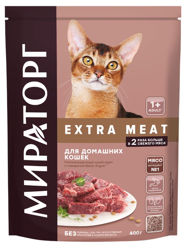фото Сухой корм для домашних кошек мираторг с говядиной black angus старше 1 года, 400 г
