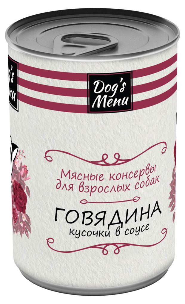 Консервы для взрослых собак Dog`s Menu с говядиной кусочки в соусе, 340 г