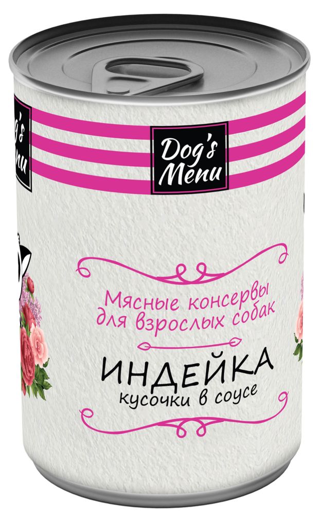 Консервы для взрослых собак Dog`s Menu с индейкой кусочки в соусе, 340 г