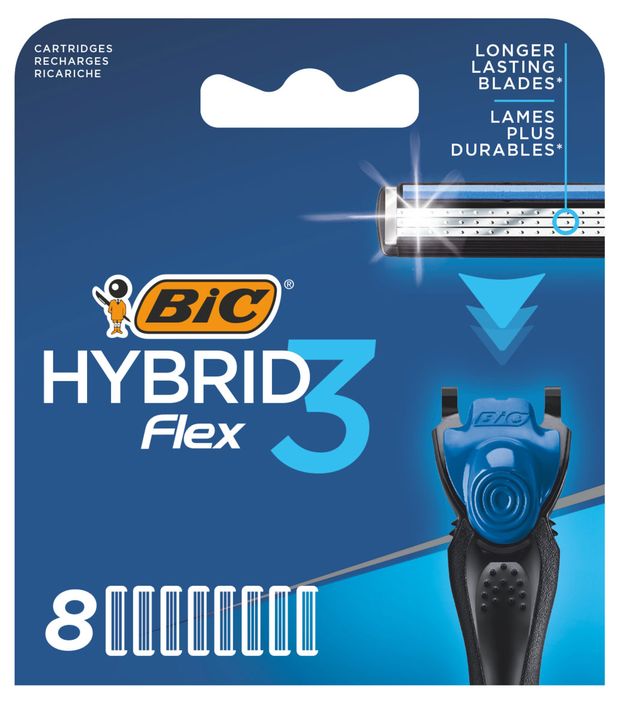 Сменные кассеты для мужской бритвы, BIC Hybrid 3 Flex, 8 шт