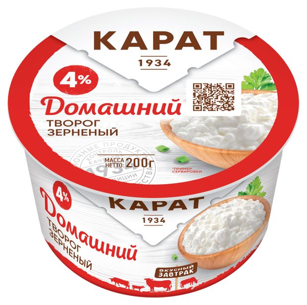 Творог зерненый Карат домашний 4 БЗМЖ 200 г 90₽