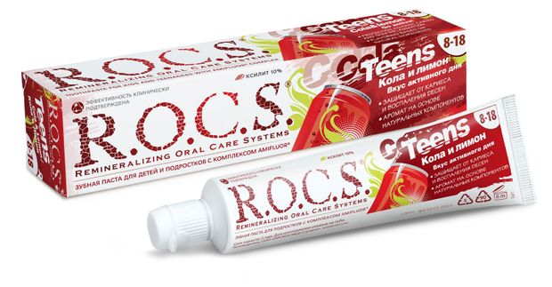 Зубная паста R.O.C.S. Teens. Вкус активного дня. Кола и Лимон для детей и подростков, 74 г