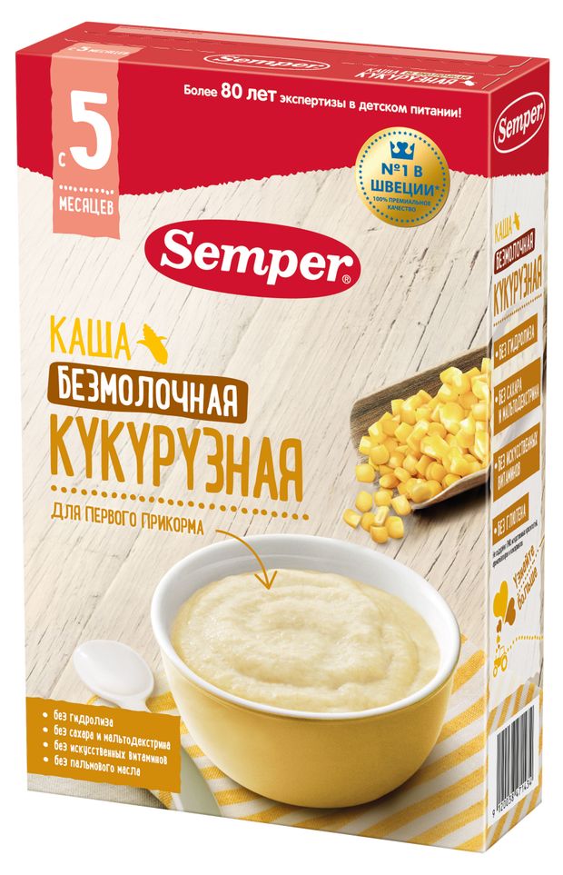 Каша сухая безмолочная быстрорастворимая Semper Кукурузная БЗМЖ, 180 г