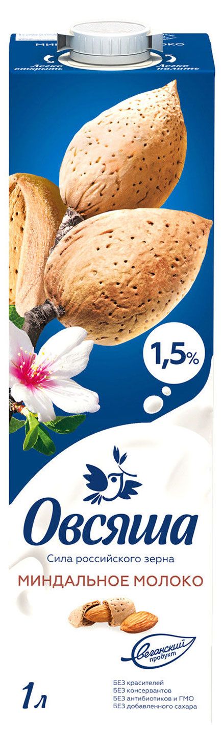 Напиток растительный на овсяной основе Овсяша Vegan Миндальное молоко 1,5%, 1 л