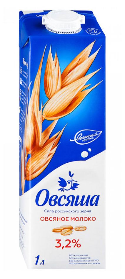 Напиток растительный на овсяной основе Овсяша Vegan Овсяное молоко 3,2%, 1 л