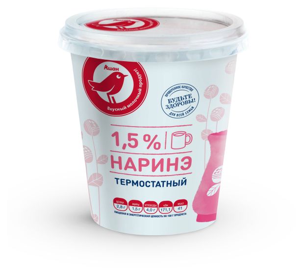 Продукт кисломолочный Наринэ термостатный АШАН Красная птица 1,5% БЗМЖ охлажденный, 350 г