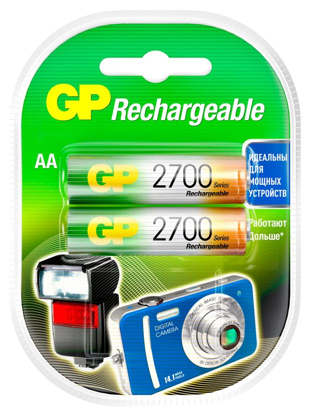 Батарея аккумуляторная AA GP Rechargeable 2700 мАч 2 шт 1428₽
