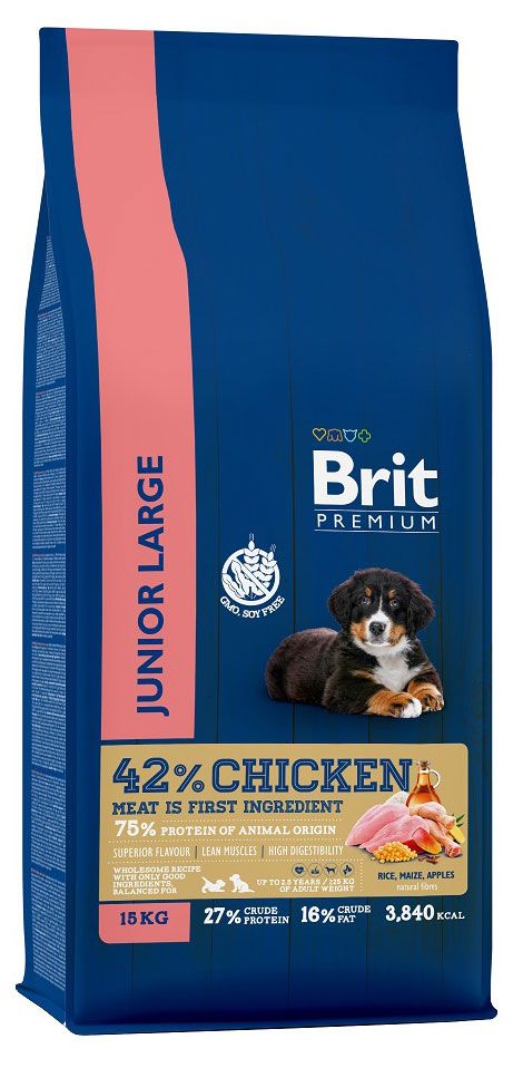 фото Сухой корм для щенков и молодых собак brit premium junior l для крупных пород курица, 15 кг
