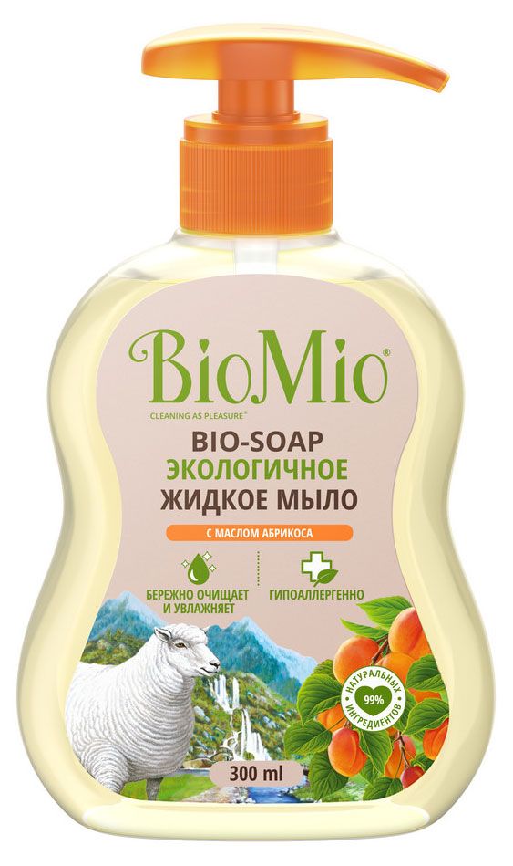 фото Мыло жидкое для рук biomio экологичное смягчающее с маслом абрикоса, 300 мл
