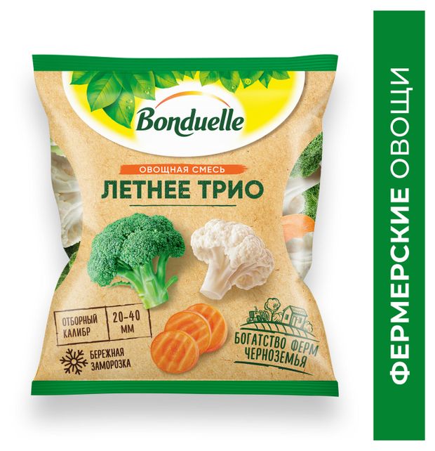Смесь овощная Bonduelle Летнее трио морковь брокколи и цветная капуста быстрозамороженная, 400 г