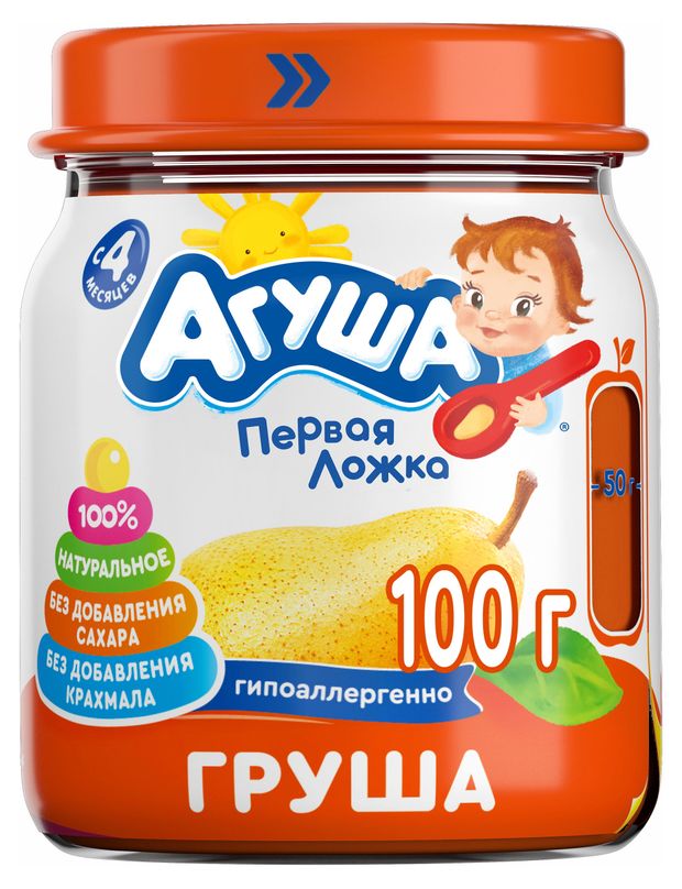Пюре фруктовое Агуша Первая ложка Груша с 4 мес., 100 г