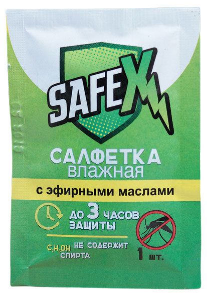 Влажная салфетка от комаров Safex на основе натуральных эфирных масел 1 шт 21₽