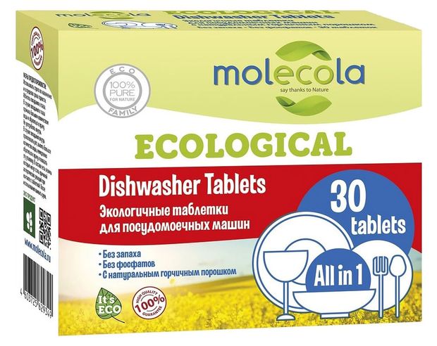 фото Таблетки для посудомоечных машин molecola экологичные, 30 шт