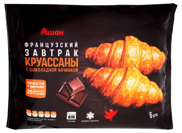 Круассаны сладкие АШАН Красная птица с шоколадной начинкой замороженные 6 шт, 420 г