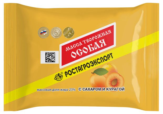 Масса творожная РостАгроЭкспорт Особая с сахаром и курагой брикет 23% БЗМЖ, 180 г