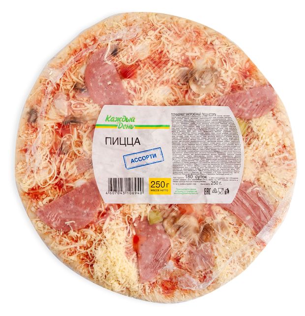 Пицца Каждый день с ветчиной и грибами замороженная, 250 г