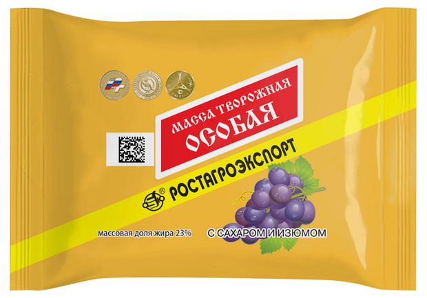 Масса творожная РостАгроЭкспорт особая с изюмом брикет 23% БЗМЖ, 180 г
