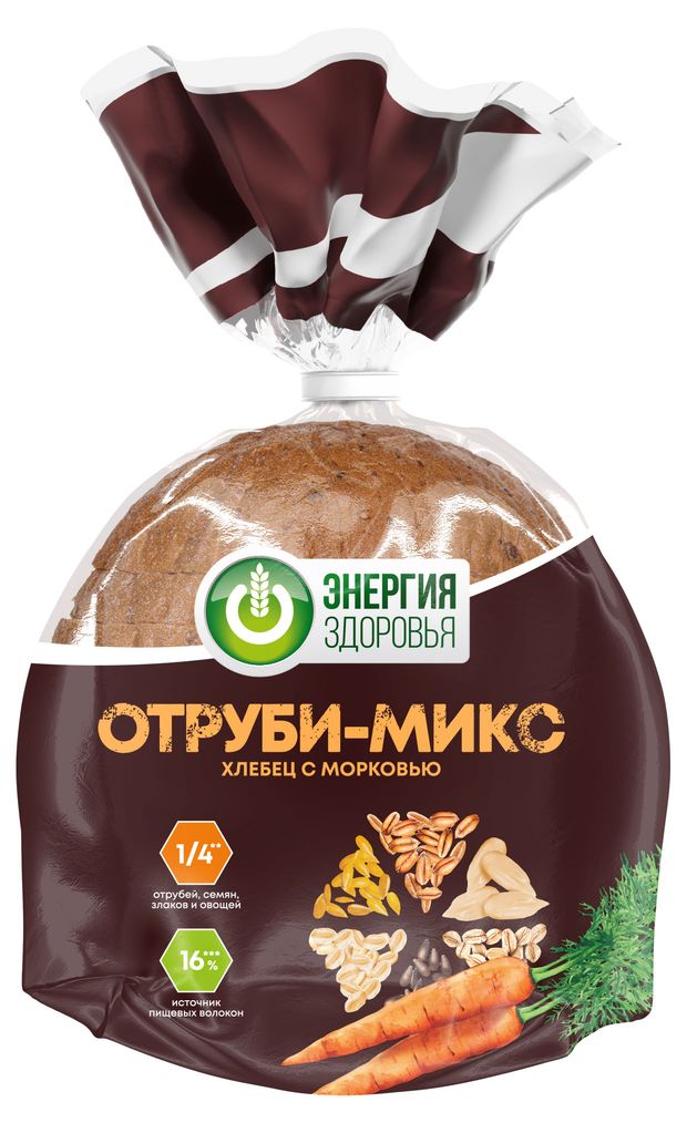 Хлебец пшеничный серый Хлебный Дом Отруби-Микс подовые с морковью без добавления сахара формовой круглый нарезка, 330 г