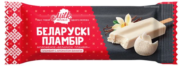 Мороженое эскимо Milk Republic Беларускi пламбiр с ароматом ванили на палочке 15% БЗМЖ, 80 г