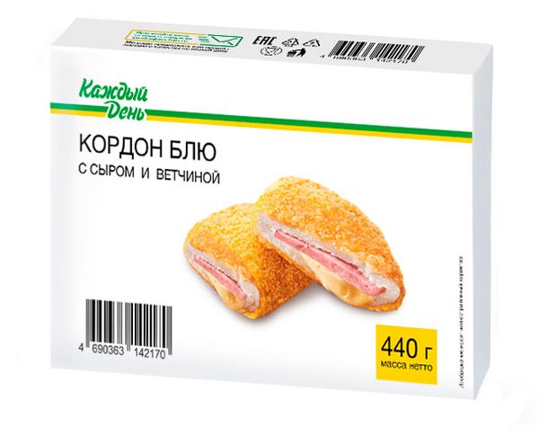 Котлеты Кордон Блю куриные Каждый день с сыром и ветчиной замороженные, 440 г