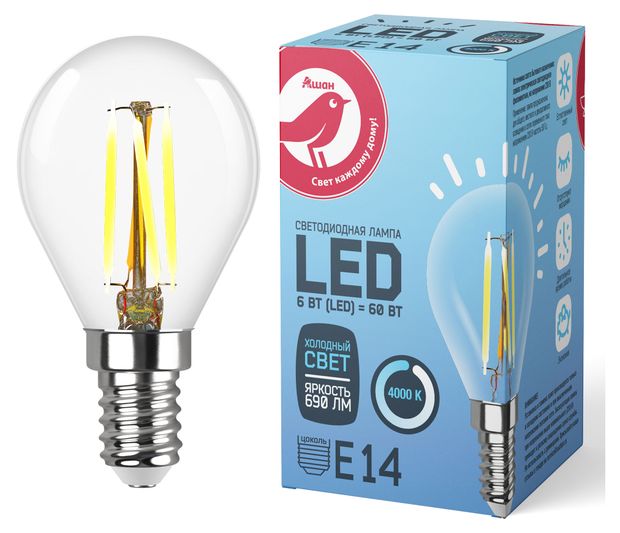Товары для дома LED-Лампа АШАН Красная птица E14 6-60W