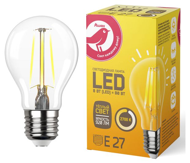 Товары для дома LED-Лампа АШАН Красная птица E27 8-80W