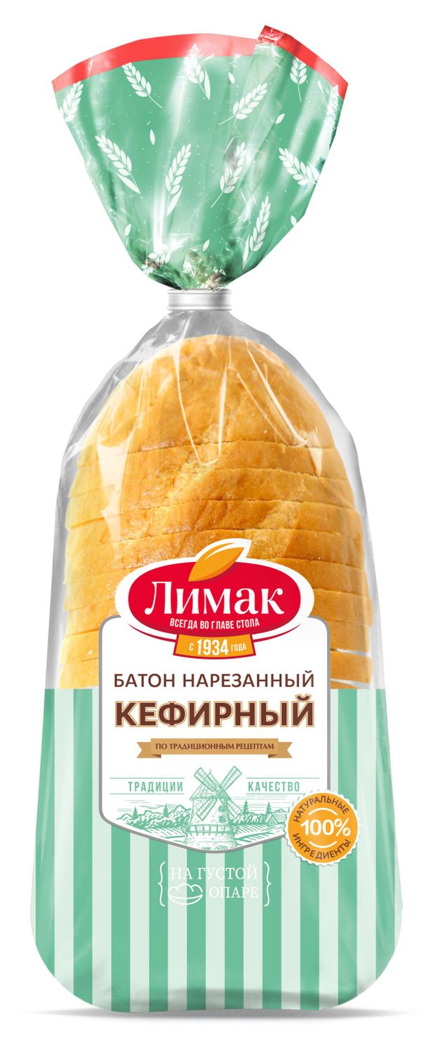 Батон пшеничный нарезной белый Лимак Кефирный на густой опаре нарезка, 360 г