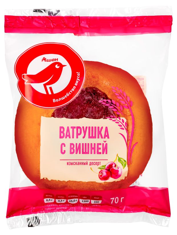 Ватрушка АШАН Красная птица с вишней 70 г 25₽