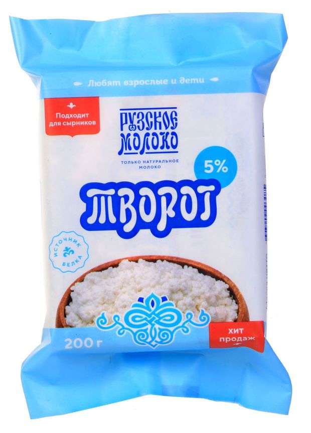 Творог Рузское молоко брикет 5% БЗМЖ, 200 г