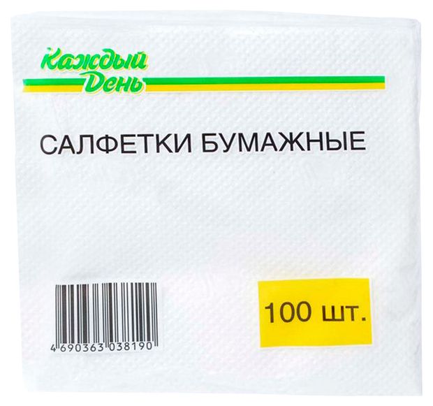 Салфетки бумажные Каждый день однослойные белые, 100 шт