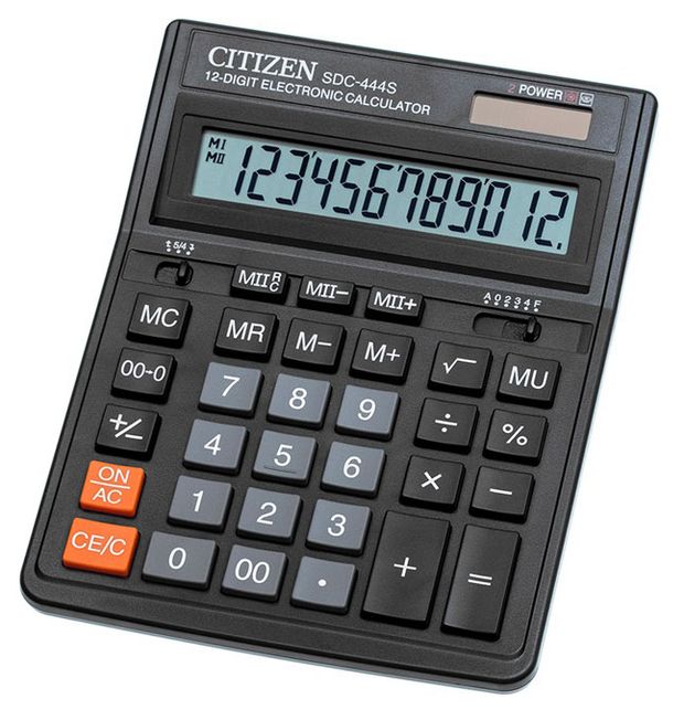 Калькулятор настольный Citizen SDC-444S 12 разрядов двойное питание 153x199x31мм черный 1400₽