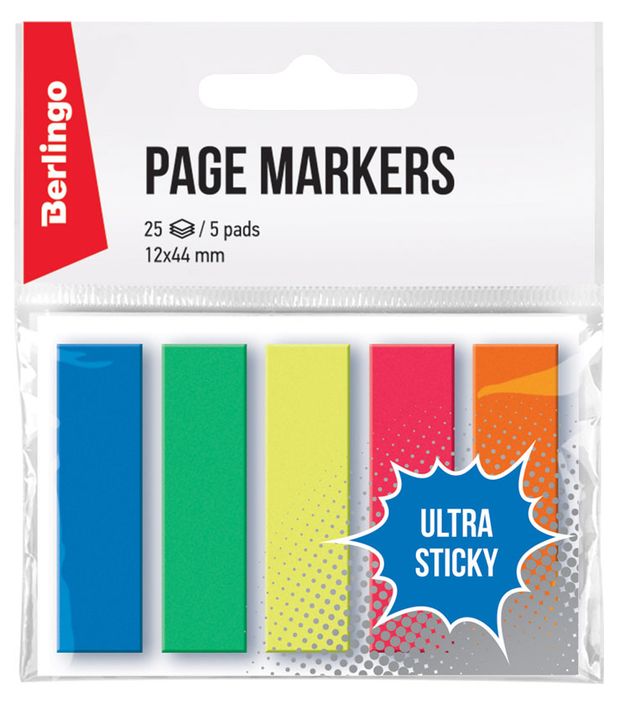 Флажки-закладки Berlingo Ultra Sticky 44x12 мм 5 неоновых цветов