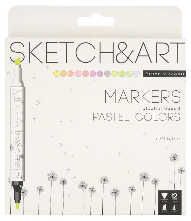 Маркеры BrunoVisconti Pastel colors для скетчинга 12 цветов 549₽