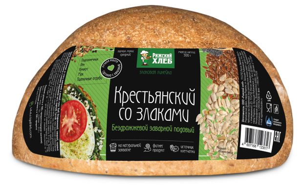 Хлеб и выпечка Хлеб Рижский хлеб Крестьянский бездрожжевой со злаками, 300 г