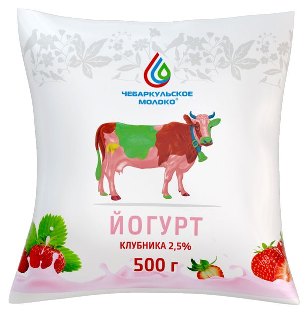 Йогурт питьевой Чебаркульское молоко со вкусом клубники в пакете 2,5% БЗМЖ, 500 г