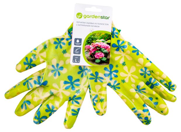 Перчатки садовые Garden Star из полиэстера с нитрильным обливом зеленые, р L