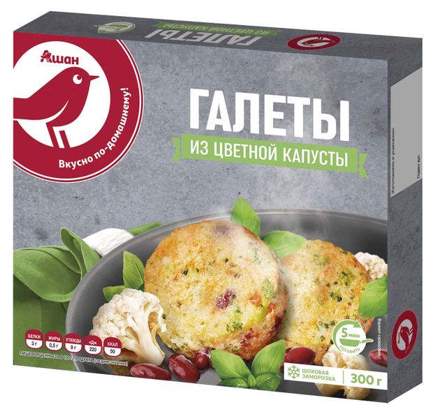 Галеты овощные АШАН Красная птица из цветной капусты замороженные, 300 г
