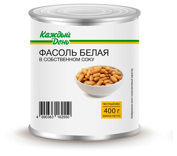 Фасоль Каждый день белая в собственном соку 400 г 64₽