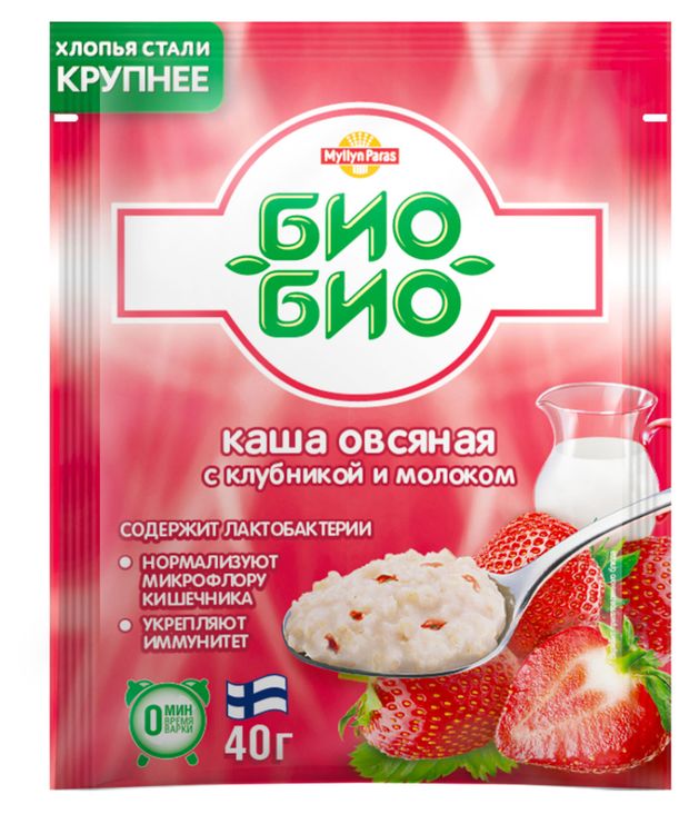 Каша овсяная Myllyn Paras БИО-БИО с клубникой и молоком 40 г 20₽