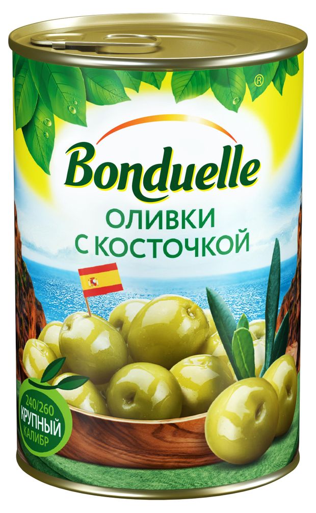 Оливки зеленые BONDUELLE с косточкой 300 г 160₽