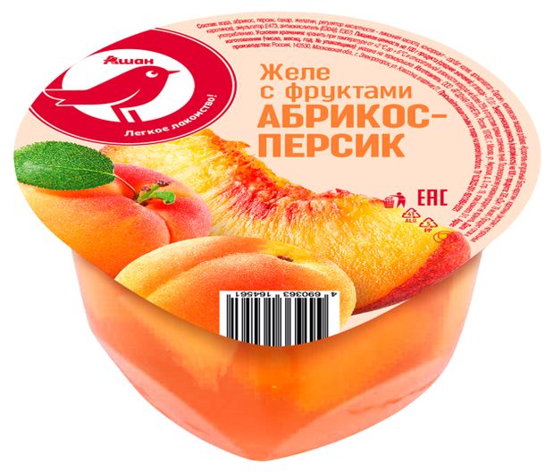 Желе с фруктами АШАН Красная птица абрикос и персик охлажденное, 150 г
