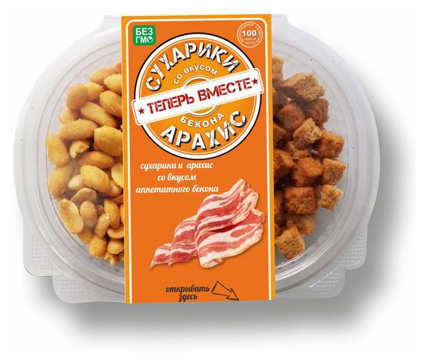 Арахис и сухарики Теперь Вместе со вкусом бекона, 100 г