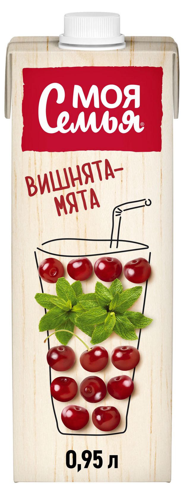 Вода, соки, напитки  Ашан Напиток сокосодержащий Моя Семья Вишнята-Мята, 0,95 л