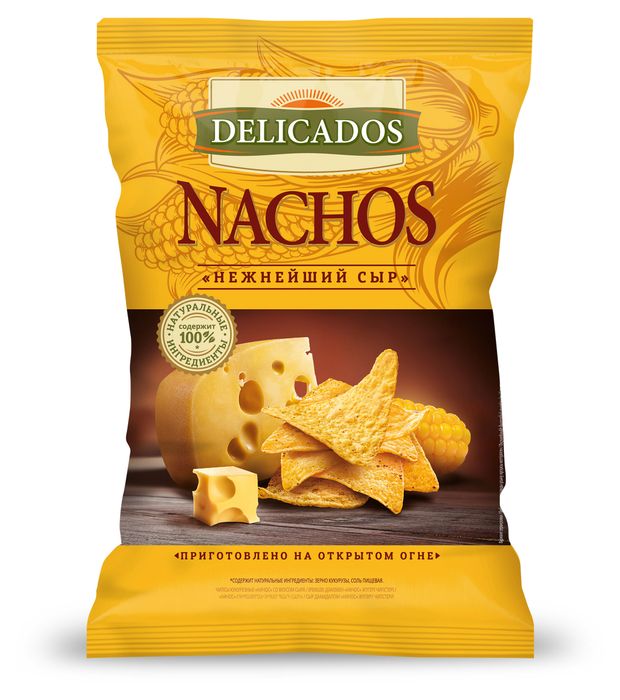 Чипсы, снеки, сухофрукты  Ашан Чипсы кукурузные Delicados Nachos с нежнейшим сыром, 150 г