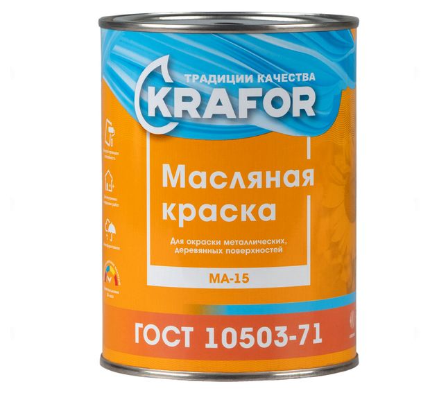 фото Краска масляная krafor ма-15 серая для дерева и металла, 900 г
