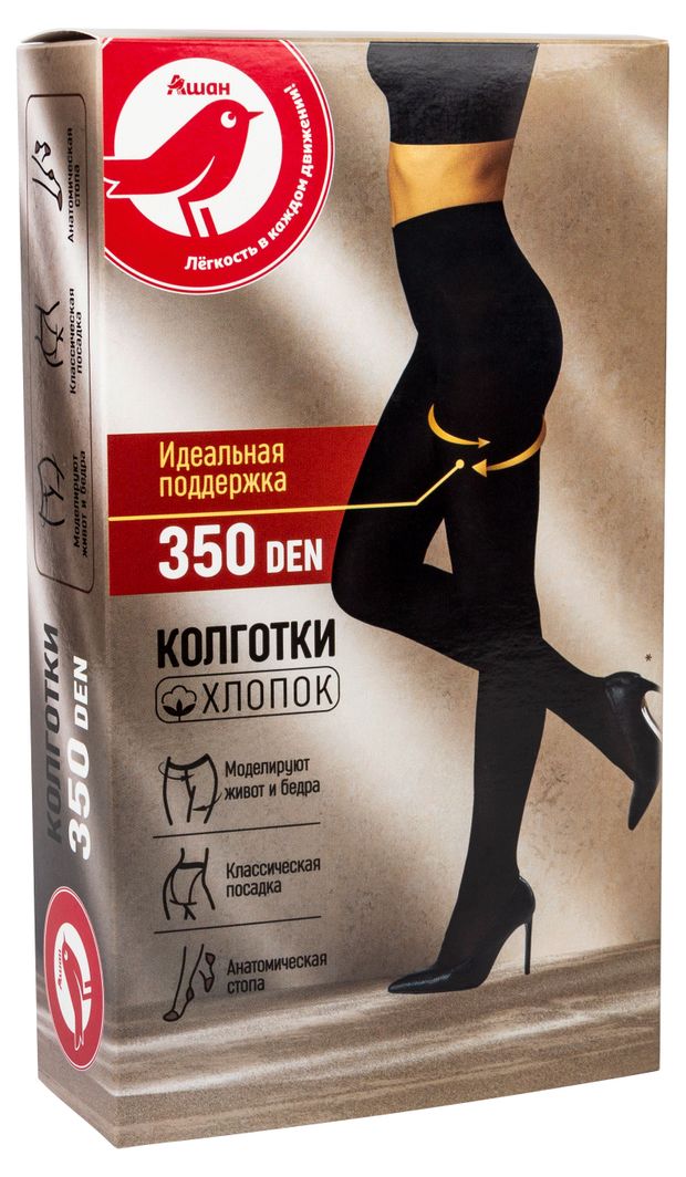 Колготки АШАН Красная птица из хлопка Nero 350 den, р 6