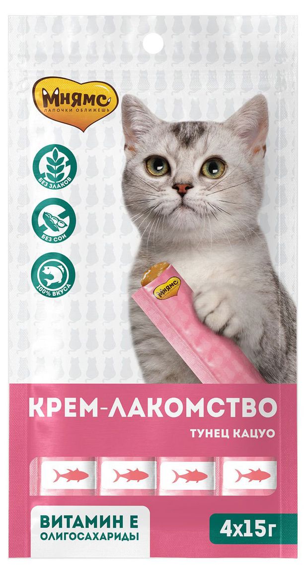 Крем-лакомство для кошек Мнямс с тунцом Кацуо, 4x15 г