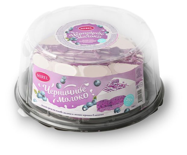 Торт бисквитный MIREL Черничное молоко с легким сметанным кремом и начинкой из черники охлажденный, 750 г