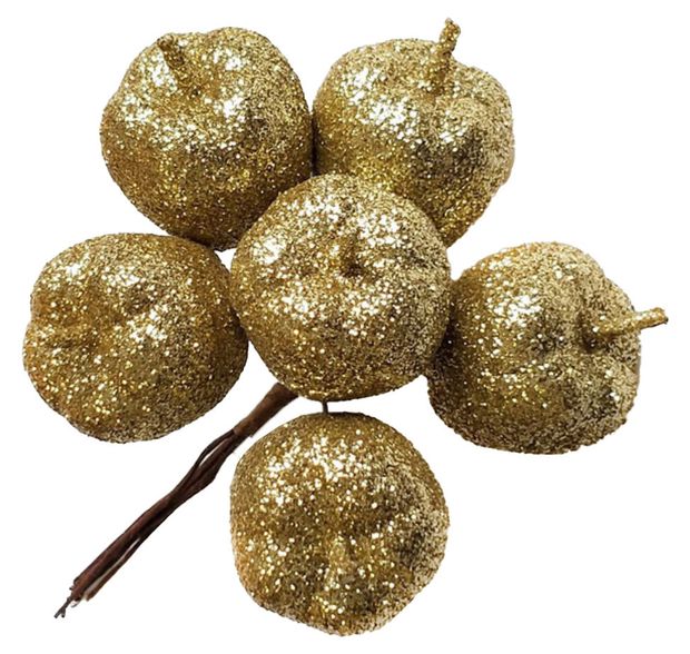 Букет Азалия Декор яблоки с глиттером на вставках золотистые D3xL12 см 6 шт 170₽
