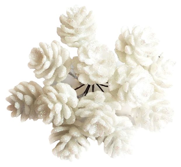 Букет Азалия Декор шишки с глиттером на вставках белые D2x2xL10 см 12 шт 180₽